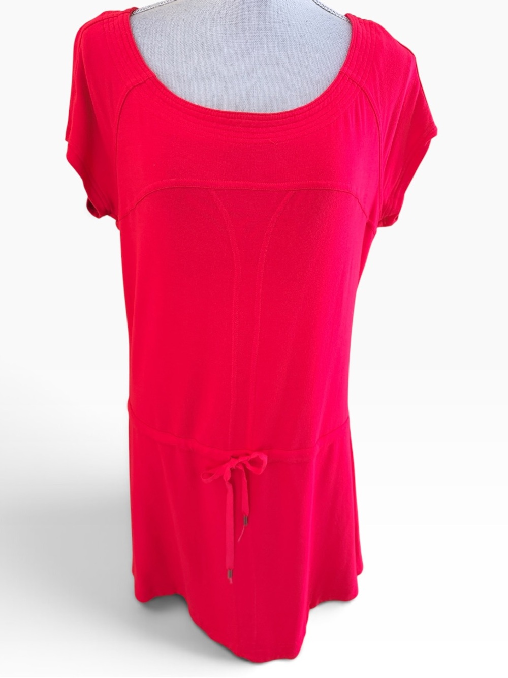 PH8 Short Coral/Pink Sleeve Scoop Neck Drawstring Mini Dress M
